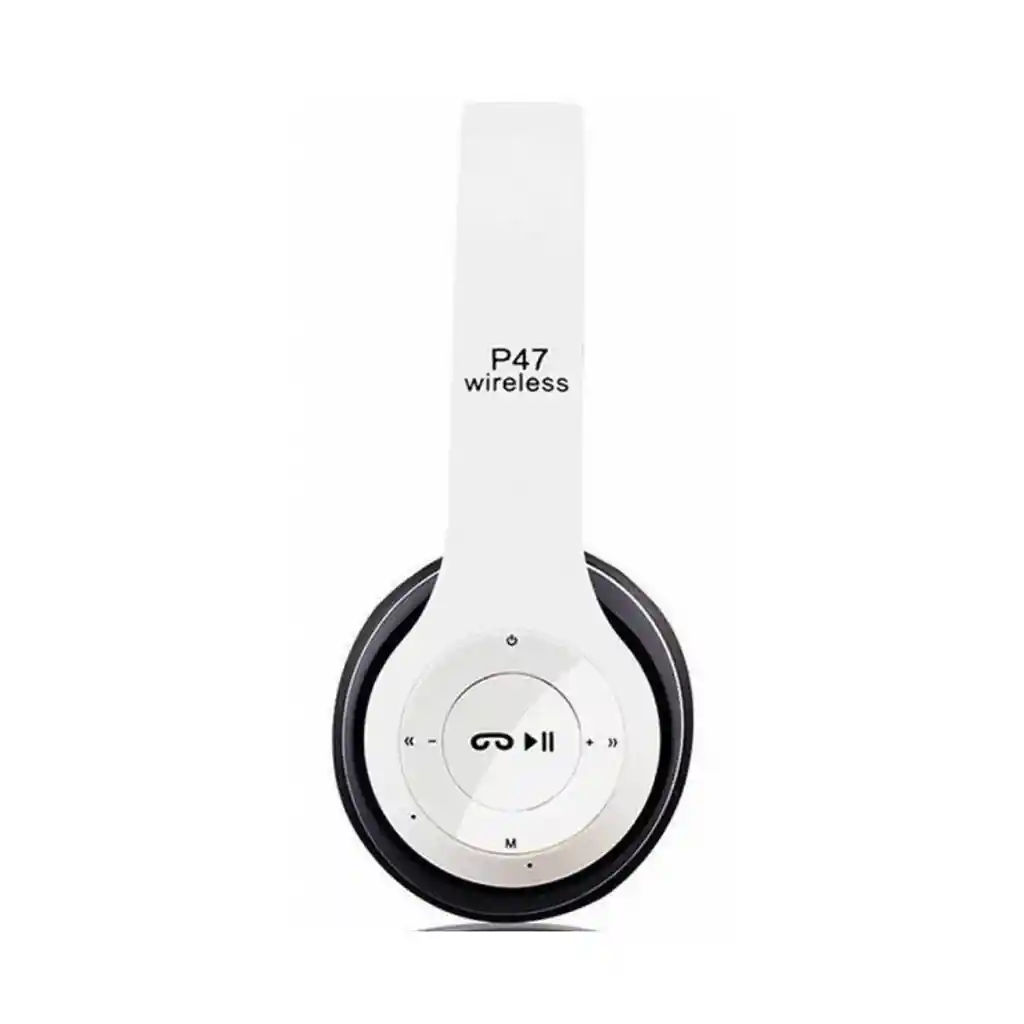 Audífonos Diadema Bluetooth Con Microsd Fm Manos Libres P47 Color Blanco Con Negro