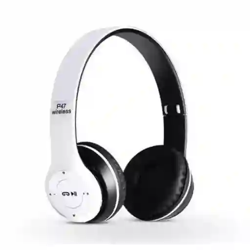 Audífonos Diadema Bluetooth Con Microsd Fm Manos Libres P47 Color Blanco Con Negro