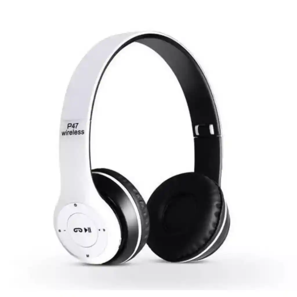 Audífonos Diadema Bluetooth Con Microsd Fm Manos Libres P47 Color Blanco Con Negro