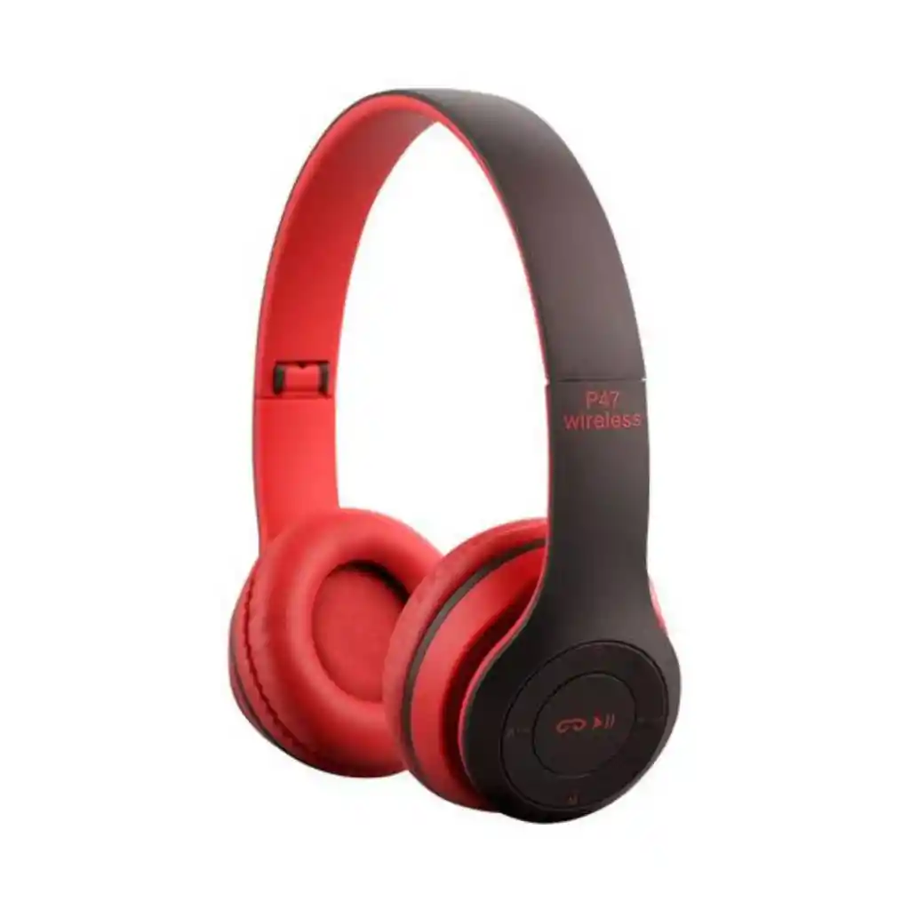 Audífonos Diadema Bluetooth Con Microsd Fm Manos Libres P47 Color Gris Con Rojo