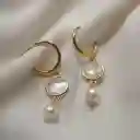 Aretes Topos Pendientes Con Baño En Oro Con Piedra Transparente Y Perla