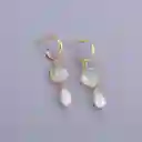 Aretes Topos Pendientes Con Baño En Oro Con Piedra Transparente Y Perla