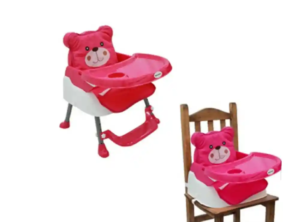 Silla Comedor Bebe 5 En 1 Doble Altura Acolchadito Portatil Oso Rosado