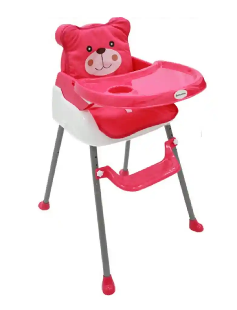 Silla Comedor Bebe 5 En 1 Doble Altura Acolchadito Portatil Oso Rosado