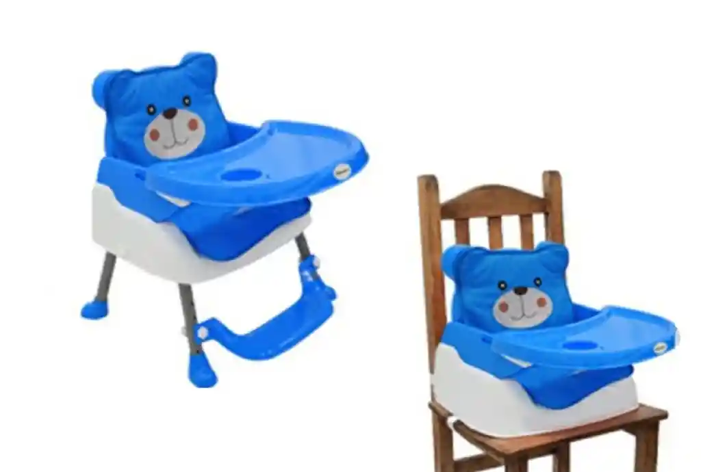 Silla Comedor Bebe 5 En 1 Doble Altura Acolchadito Portatil Oso Azul