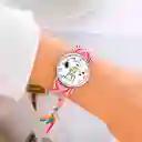 Reloj Snoopy Perro Plateado Tejido Artesanal + Estuche