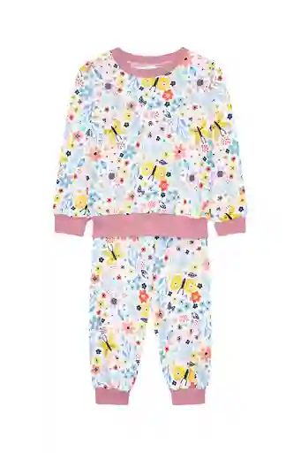 Pijama Fleece Niños Dos Piezas Flores Y Mariposas - Talla 2 A 10