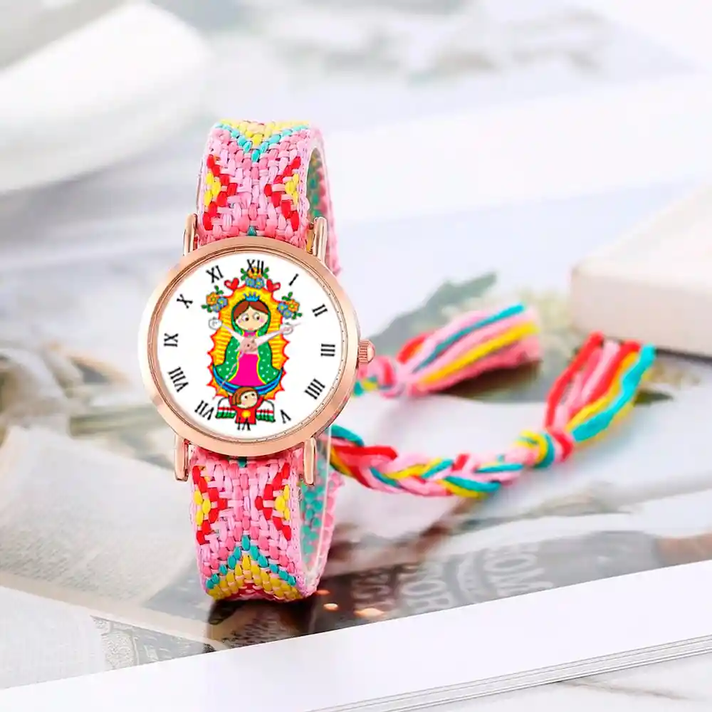 Reloj Virgen Guadalupe Dorado Tejido Artesanal + Estuche