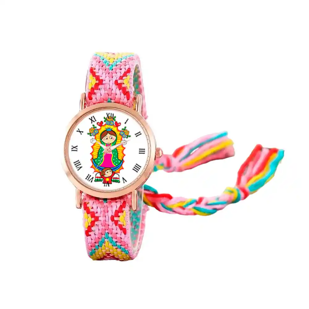 Reloj Virgen Guadalupe Dorado Tejido Artesanal + Estuche