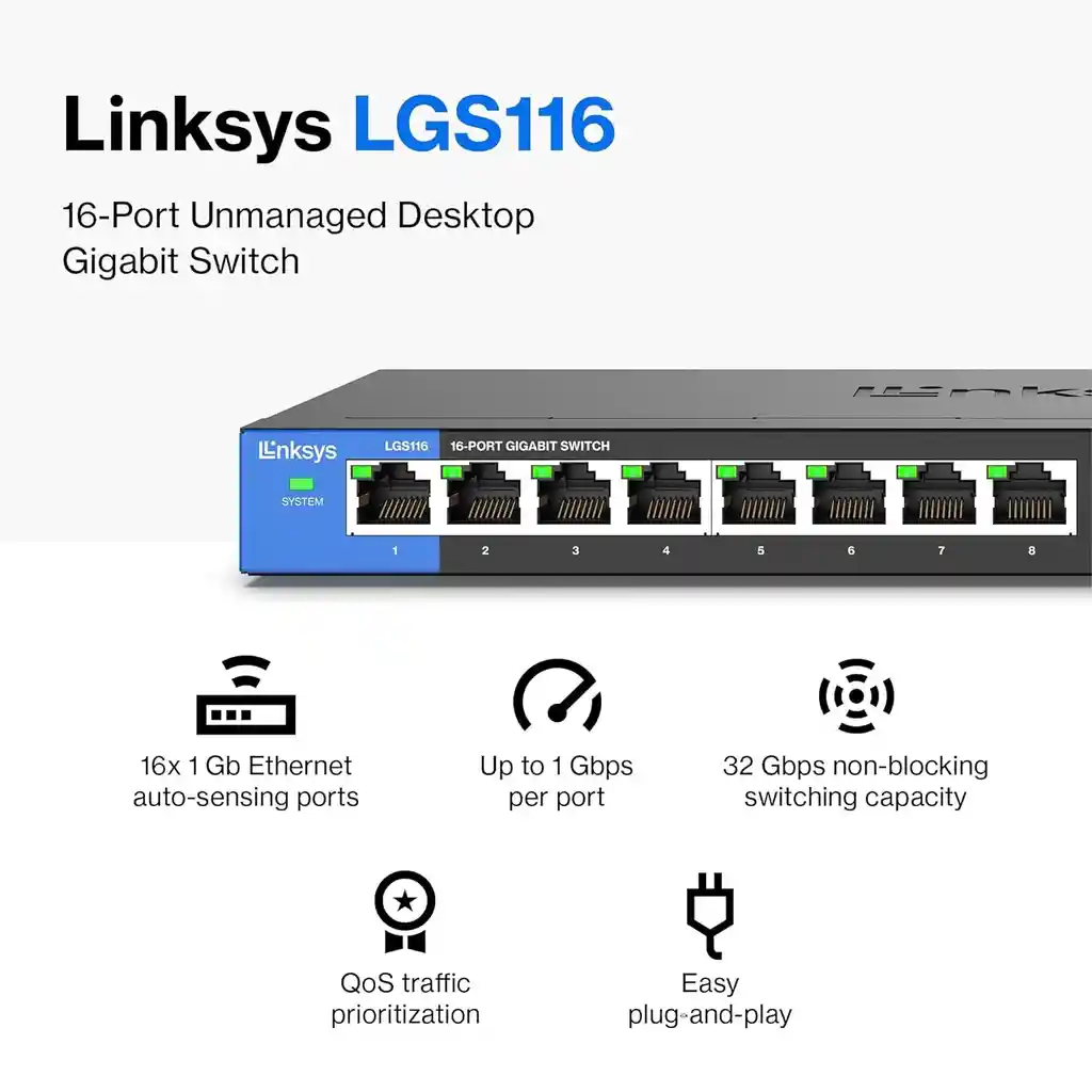 Switch Linksys Lgs116 Gigabit 16 Puertos 10/100/1000 Mpbs