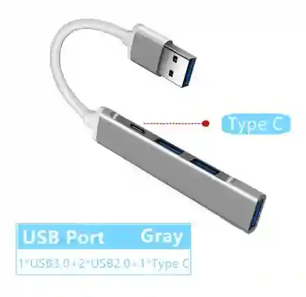 Adaptador Divisor Multiple De 3 Puertos Usb Con 1 Puerto Tipo C