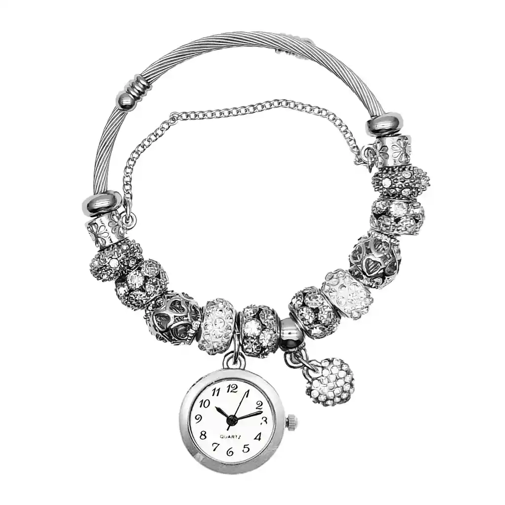 Reloj Mujer Dama Pulsera Acero Corazon Plateado + Estuche