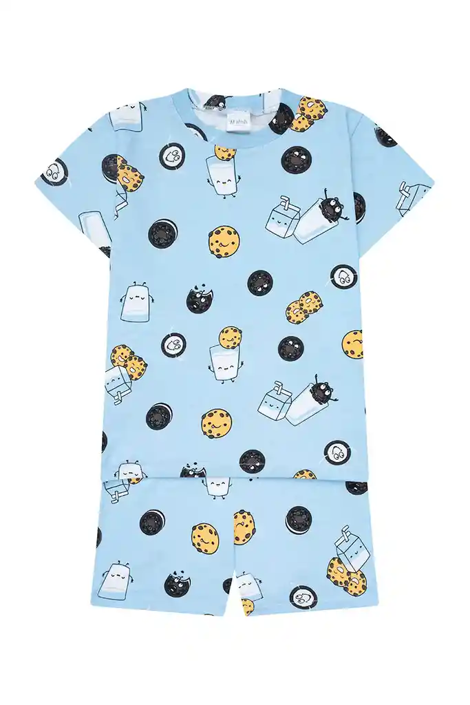 Pijama Algodón Niños Manga Corta Y Short Galletas Talla 6 A 12