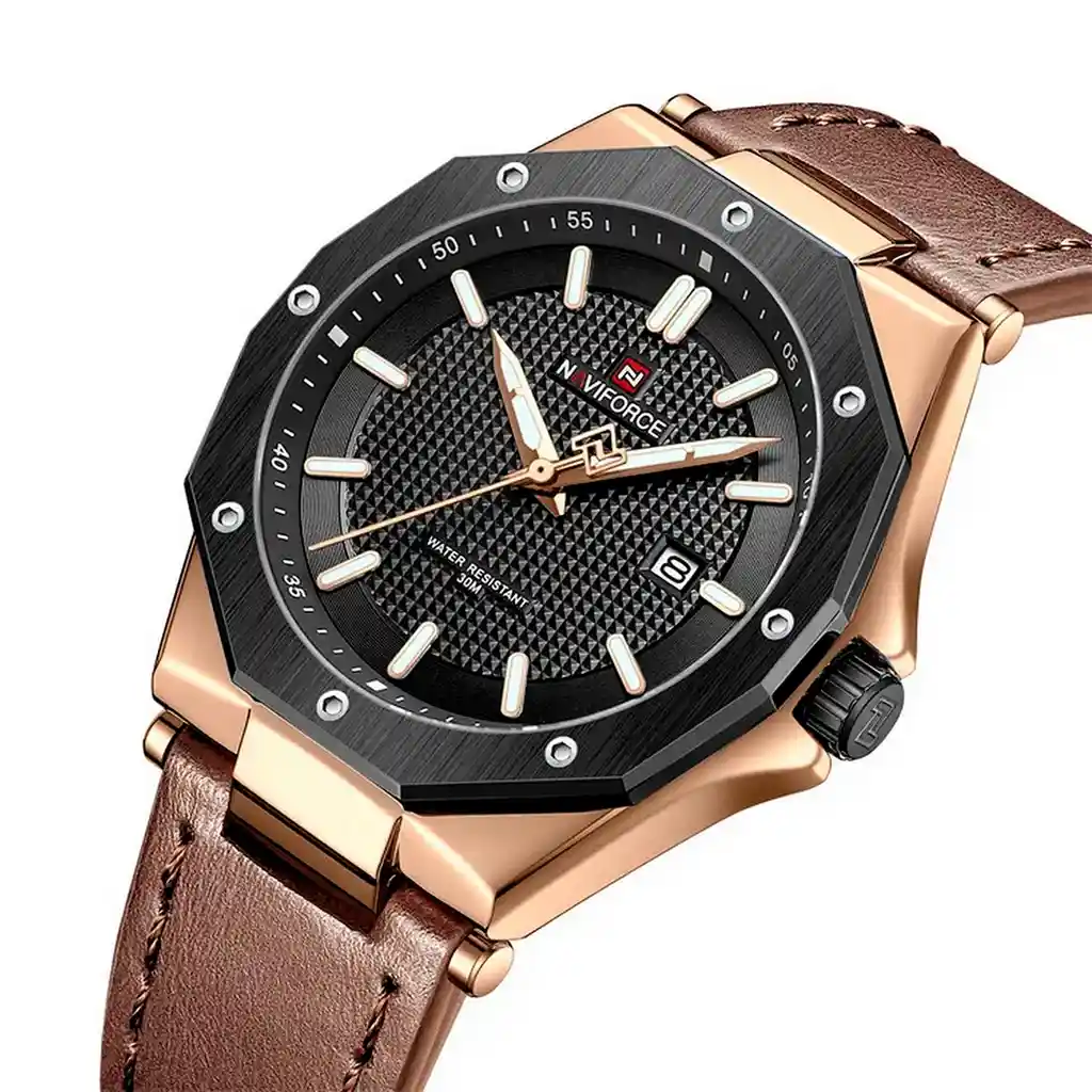 Reloj Naviforce Original Nf 9200 Cuero Hombre + Estuche