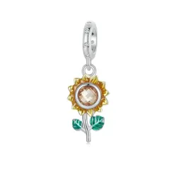 Charm Dije Flor Girasol Para Pulsera O Cadena Mujer En Plata