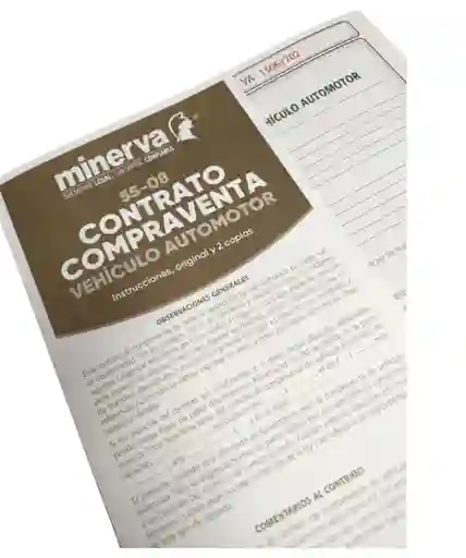 Contrato Formato Compraventa De Vehículo Automotor Minerva 55-08 Instrucciones, Origina Y 2 Copias