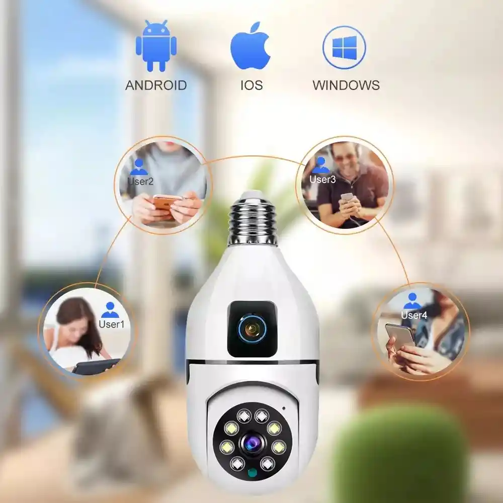Camara De Seguridad Wifi Bombillo Doble Lente Robotica Panoramica Ip 360
