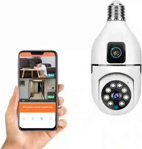 Camara De Seguridad Wifi Bombillo Doble Lente Robotica Panoramica Ip 360
