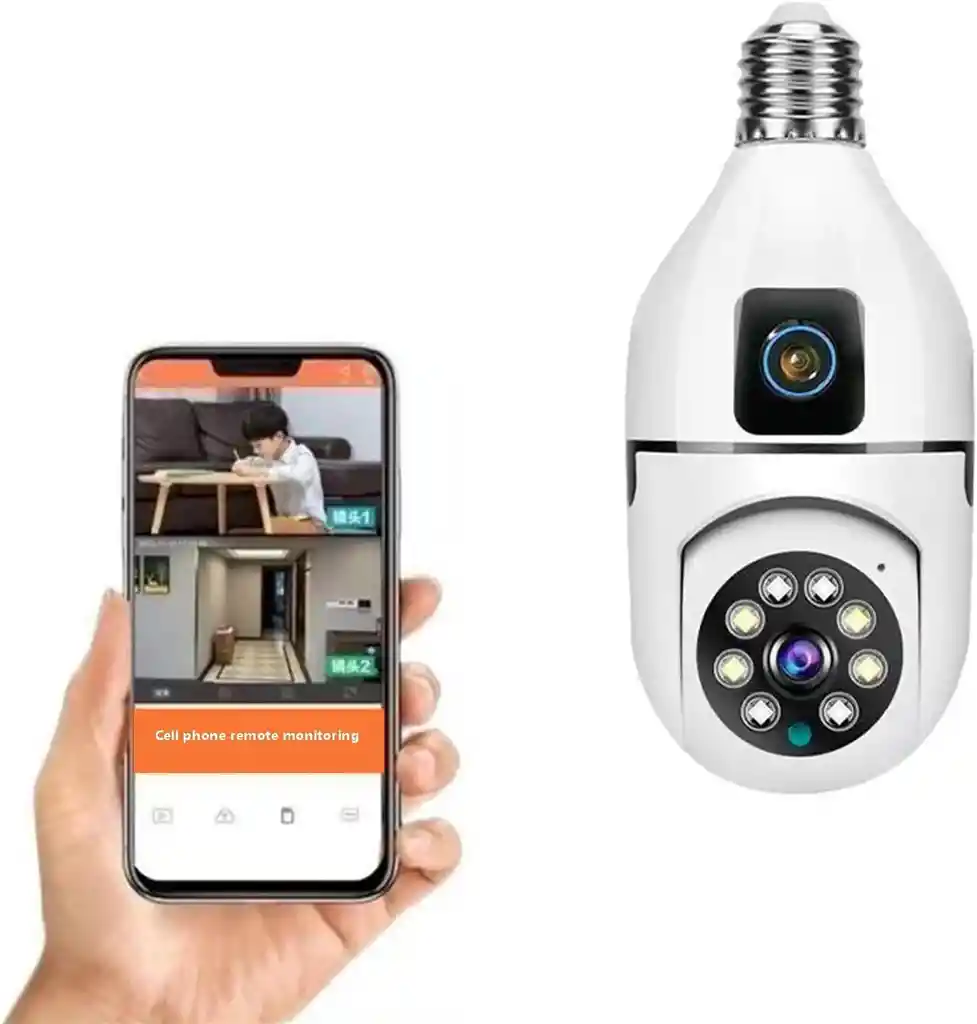 Camara De Seguridad Wifi Bombillo Doble Lente Robotica Panoramica Ip 360