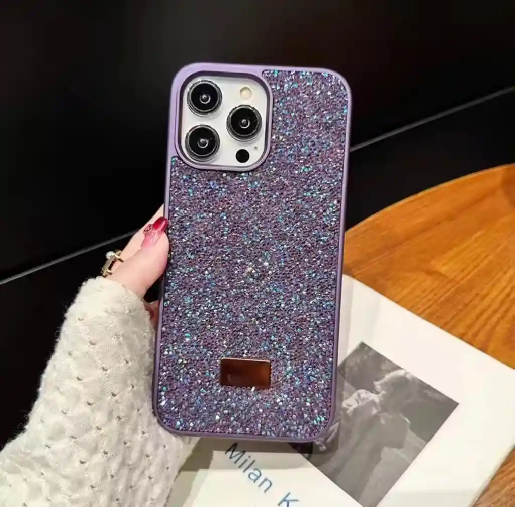 Funda Iphone 12 Morado Cristal Glitter