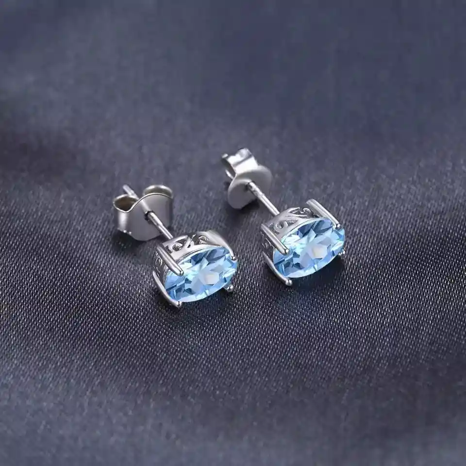 Aretes Topos Para Mujer Con Topacio Natural En Plata 925