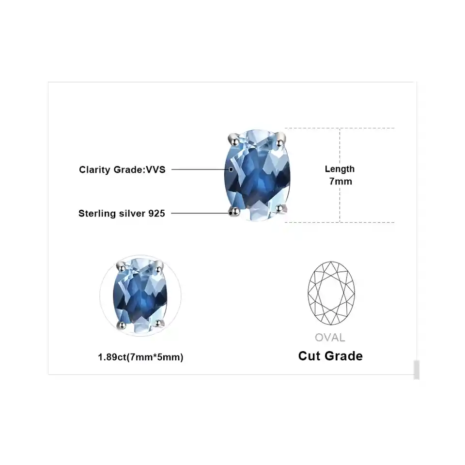 Aretes Topos Para Mujer Con Topacio Natural En Plata 925