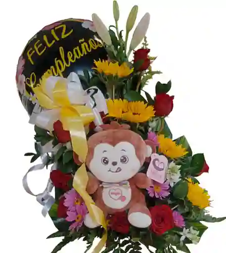 Rosas, Girasoles Y Peluche En Ramo