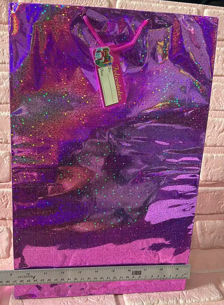 Bolsa Regalo Metalizada / Holograma Talla L (( 26*41*7 )) Colores De Dama