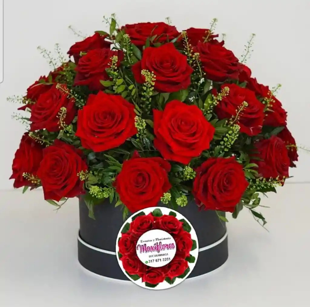 Ramo En Caja Circular Con Rosas Rojas