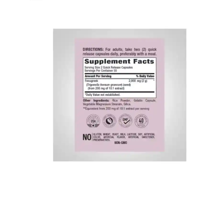 Fenogreco Fenugreek 2000 Mg Por 100 Capsulas