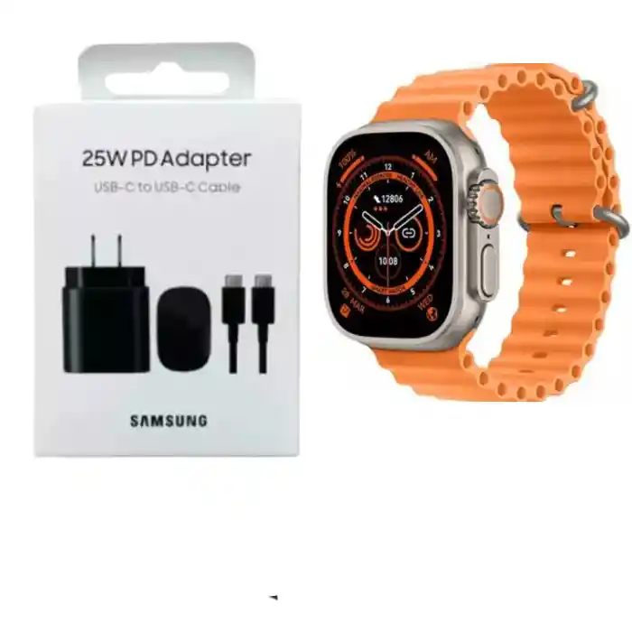 Reloj Inteligente T800 Ultra Smartwatch Smartwatch T800 Ultra Doble Correa +cargador Samsung 25w Carga Rápida Naranja +