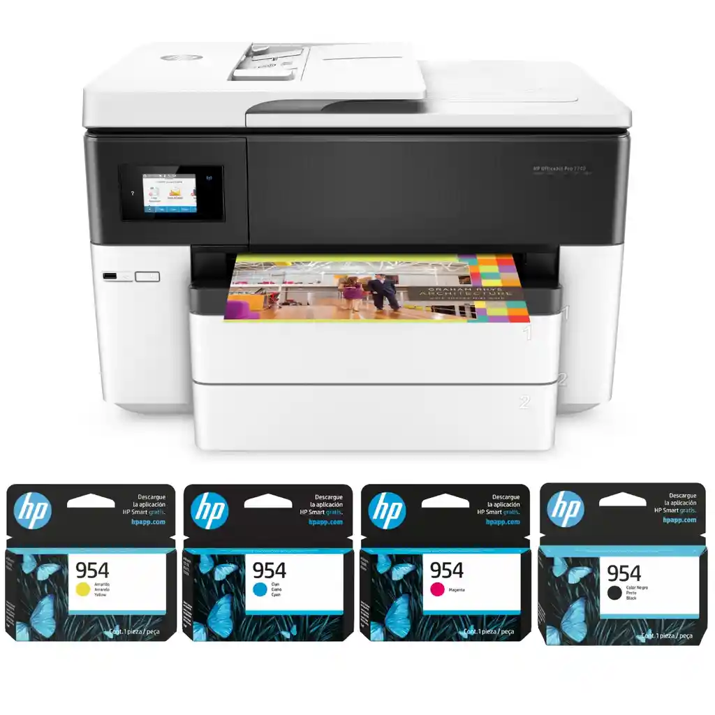 Impresora Multifuncional Hp 7740 (iniciada) + 4 Tintas 954