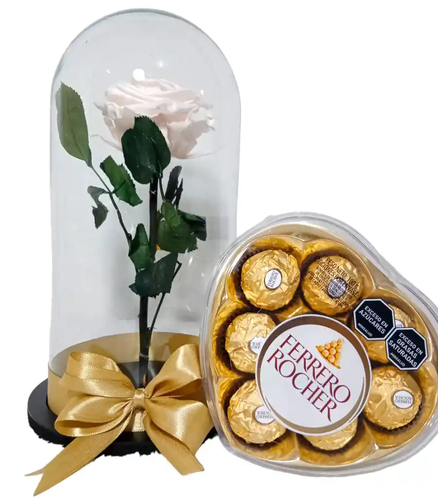 Rosa Eterna Y Chocolates Ferrro Rocher Combo