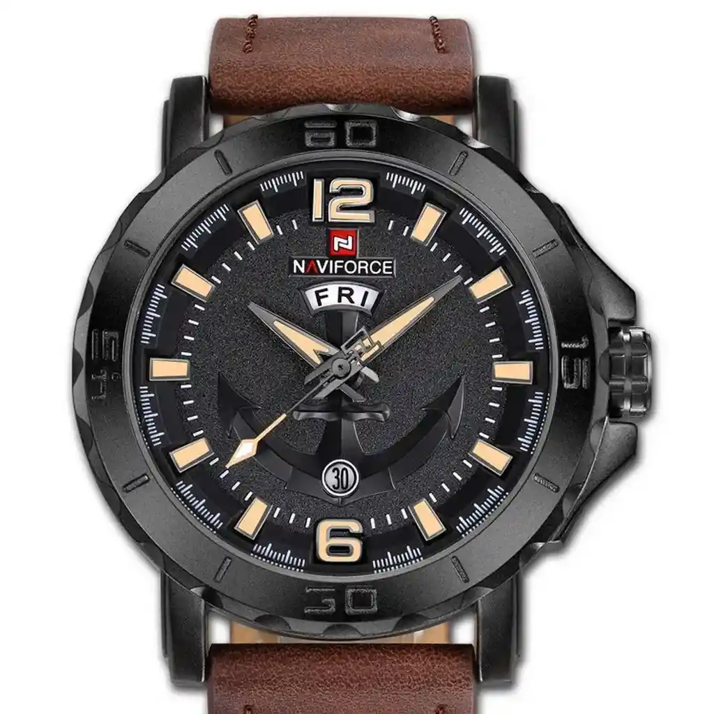 Reloj Naviforce Original Nf 9122 Cuero Ancla + Estuche