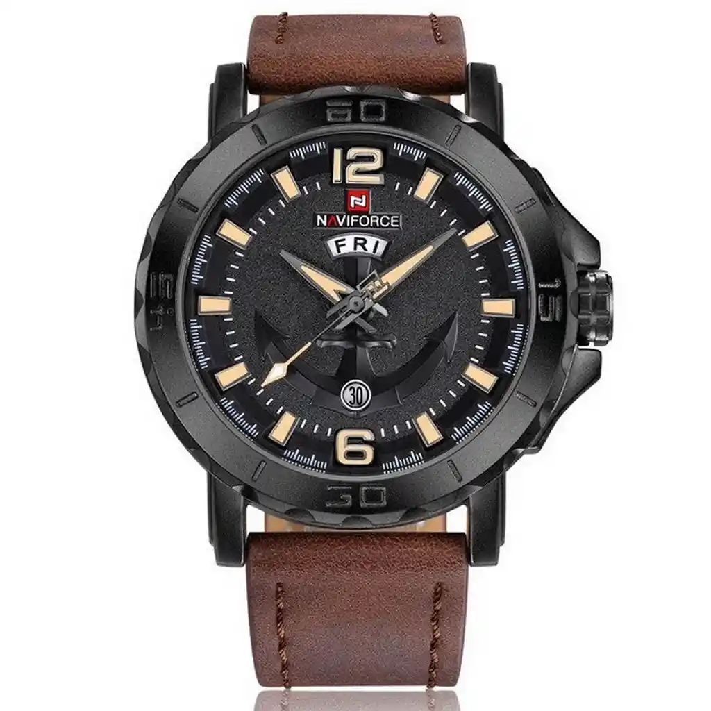 Reloj Naviforce Original Nf 9122 Cuero Ancla + Estuche