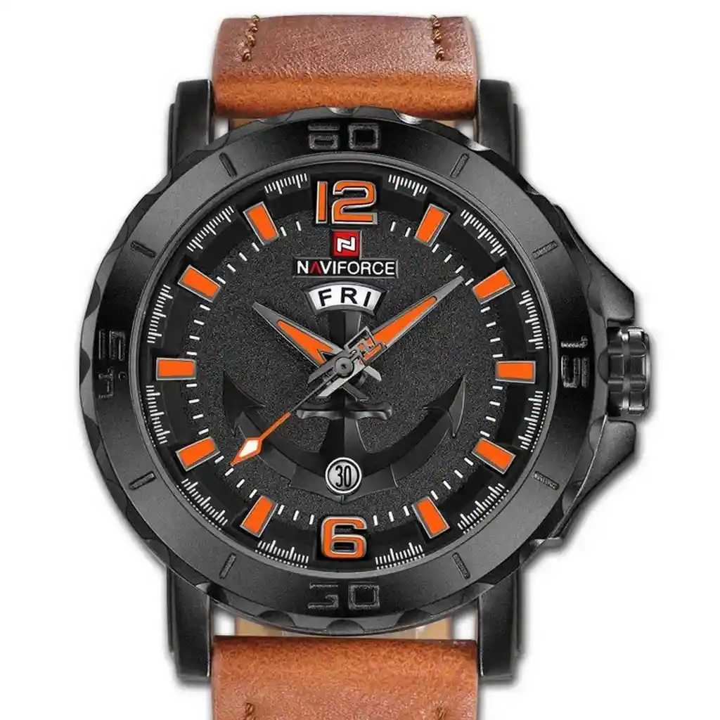 Reloj Naviforce Original Nf 9122 Cuero Ancla + Estuche