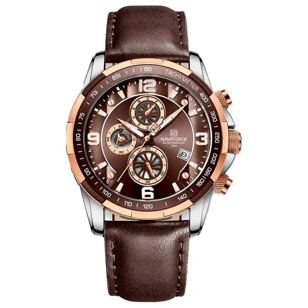 Reloj Naviforce Original Nf 8020 Cuero Marròn + Estuche