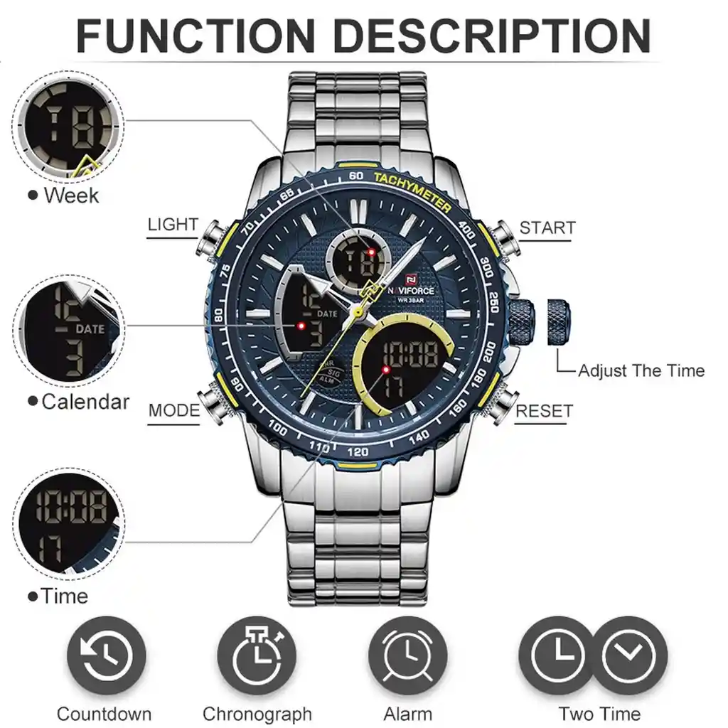 Reloj Naviforce 9182 Acero Hombre Acero Casual + Estuche