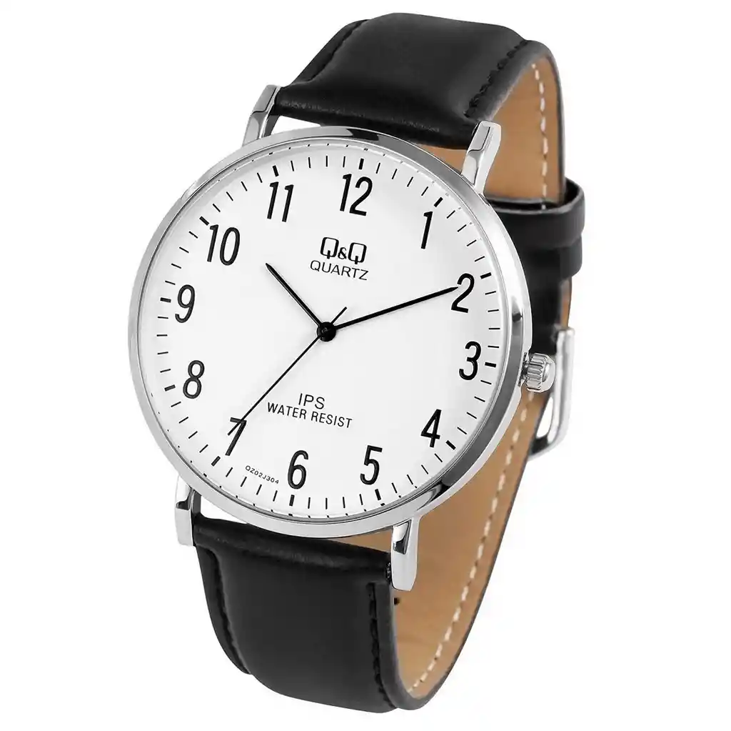 Reloj Qq Qyq Qz02j304y Casual Cuero Hombre + Estuche