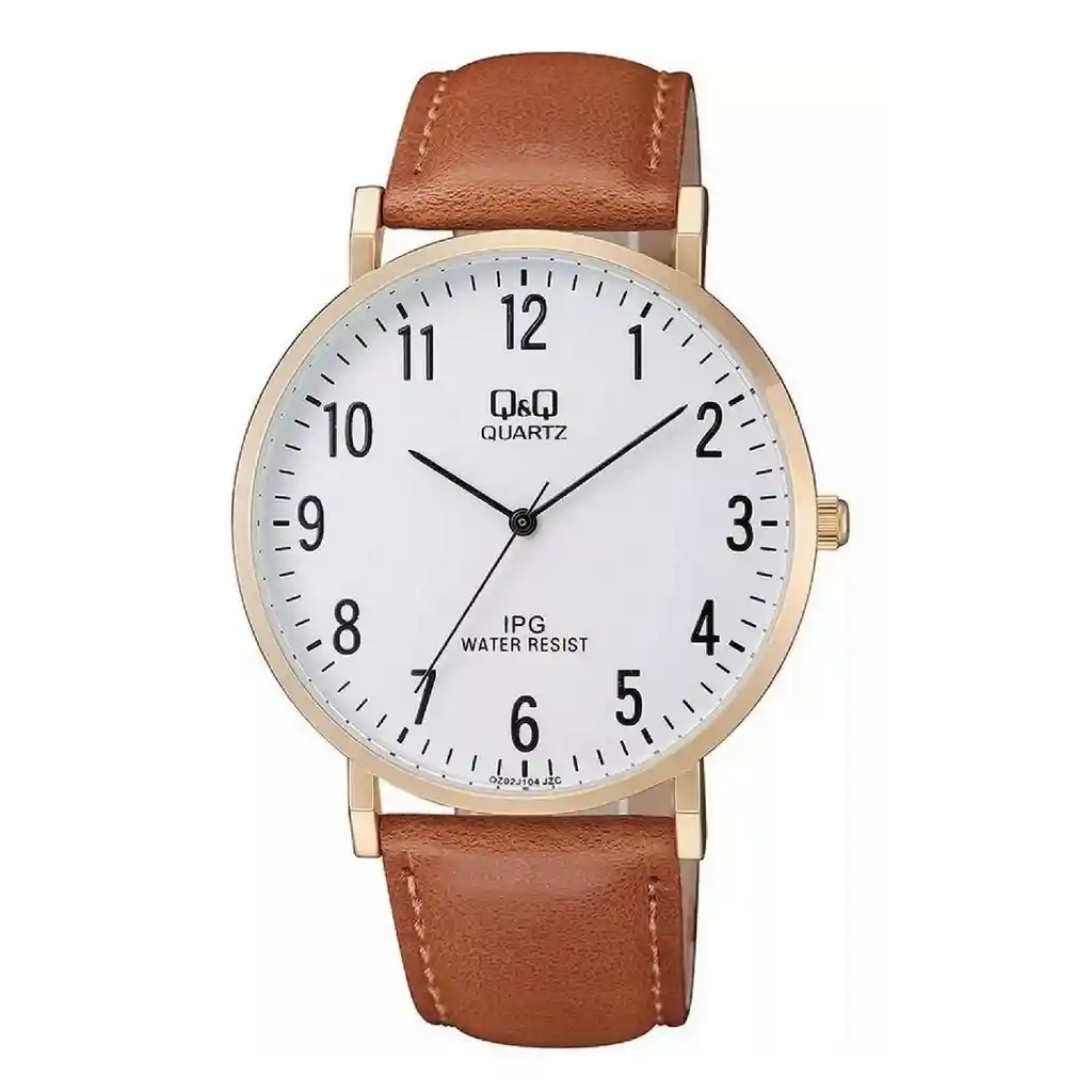 Reloj Qq Qyq Qz02j104y Casual Cuero Hombre + Estuche