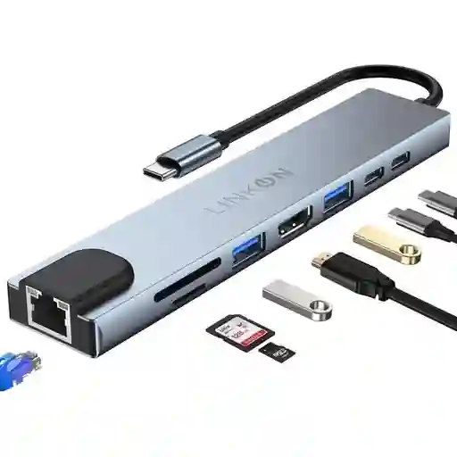 Hub Adaptador Usb Tipo C 8 En 1 Linkon Para Mac Macbook Win