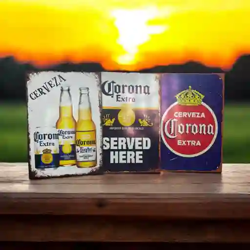 3x Cuadros Retablos Cerveza Corona Decorativos Poster Afiches Madera