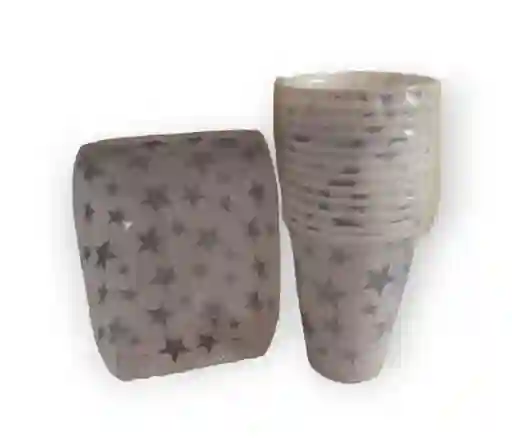 Combo De Vasos Y Platos Torteros De Estrellas Plateadas/doradas Para Fiesta