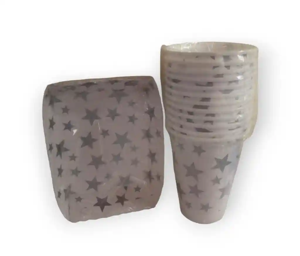 Combo De Vasos Y Platos Torteros De Estrellas Plateadas/doradas Para Fiesta