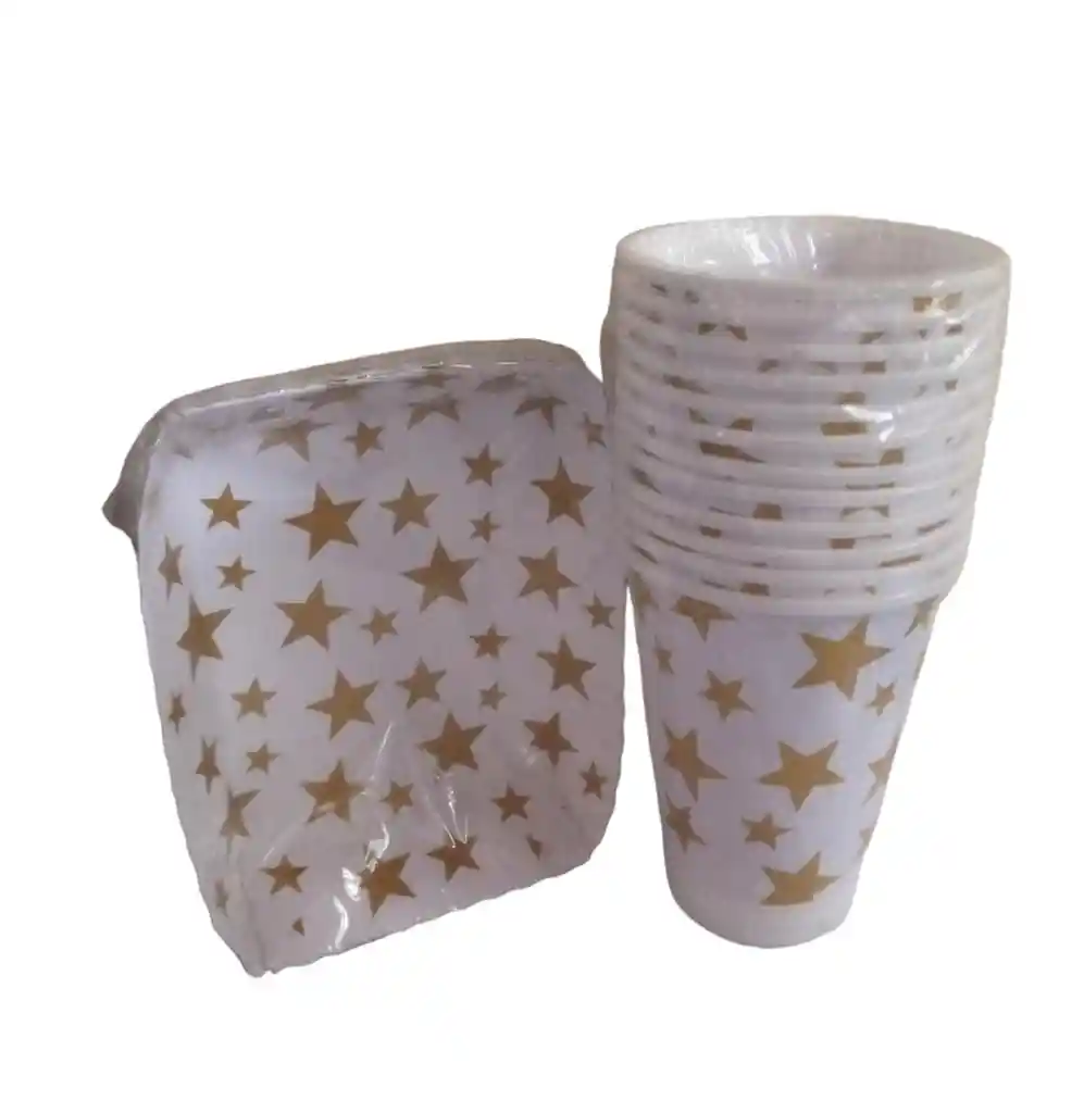 Combo De Vasos Y Platos Torteros De Estrellas Plateadas/doradas Para Fiesta