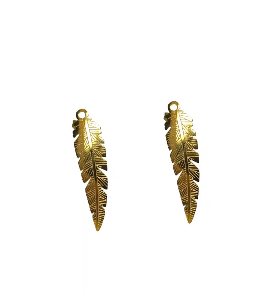 Aretes Tipo Topo En Acero Diseño Pluma Dorada