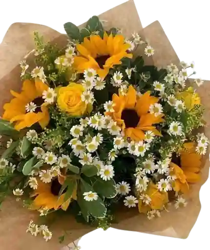 Bouquet De Girasoles Con Rosas