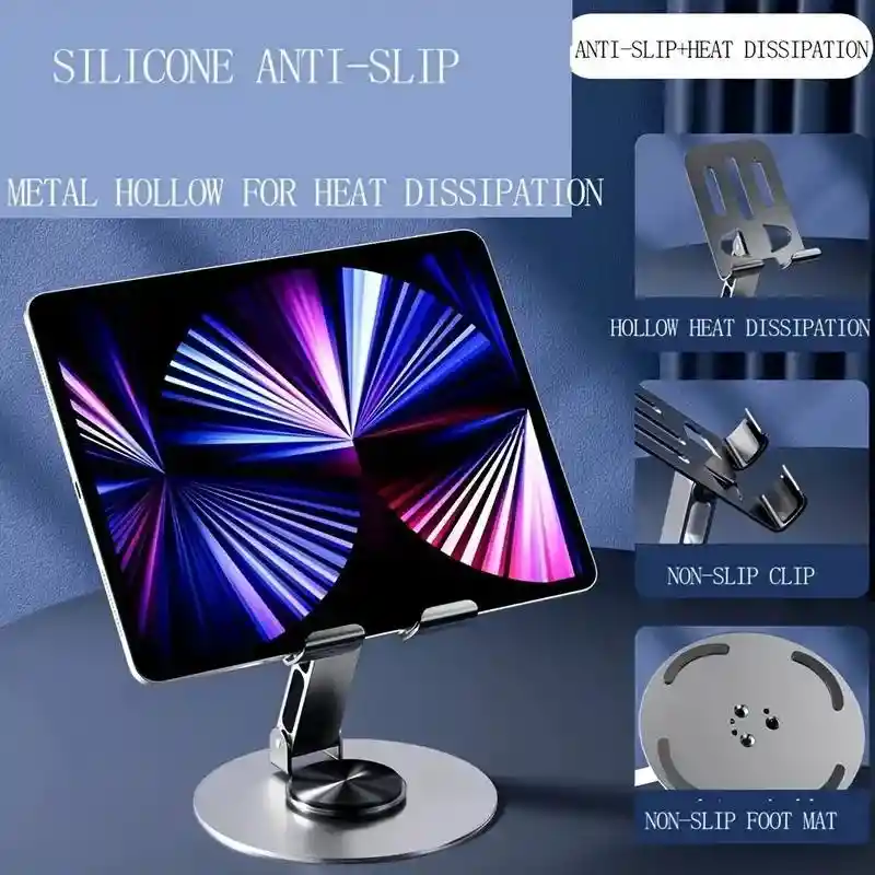 Soporte Escritorio Metalico Gira 360 Celular/tablet/iphone/ Giratorio Ajustable Plegable