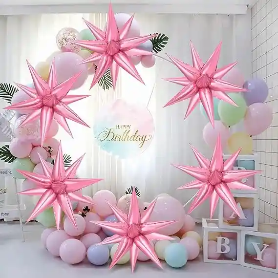 6 Globos De Estrellas Rosados