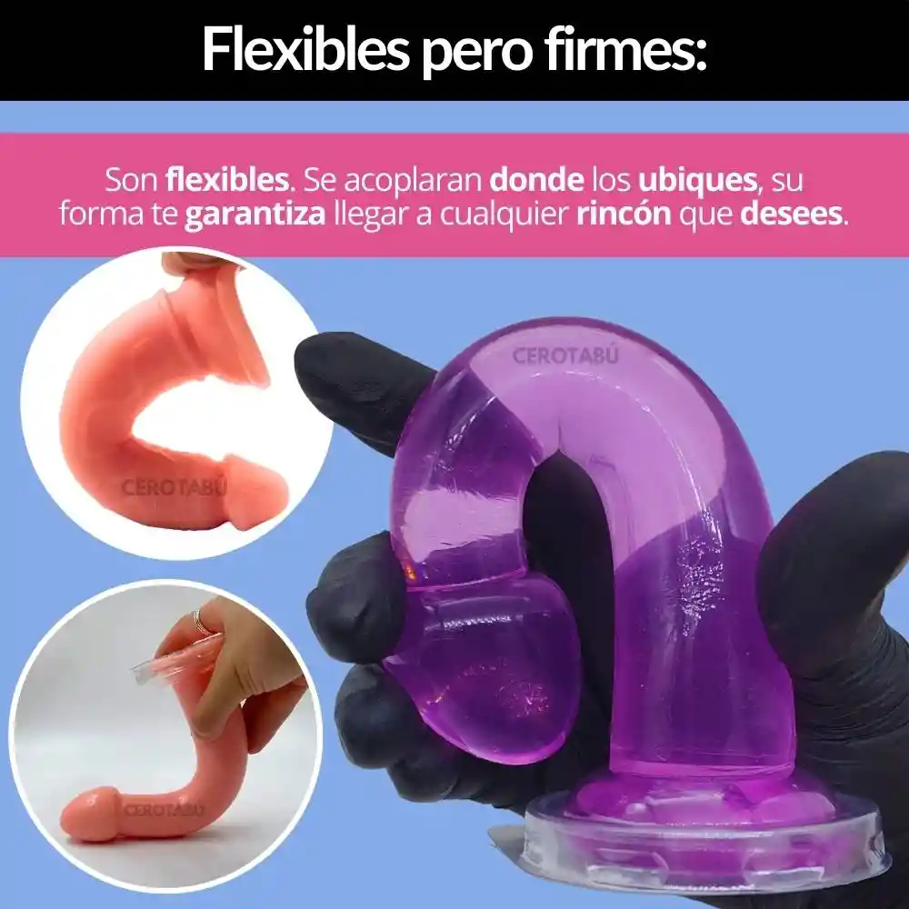 Dildo Realista + X2 Dildos Curvos Adherentes + Arnes Doble Universal